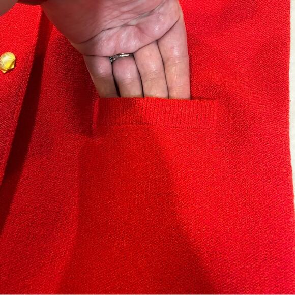 Steve Fabrikant I.Magnin Vintage Button Up Knit Seashell Accent Dress red gold L - Picture 14 of 16